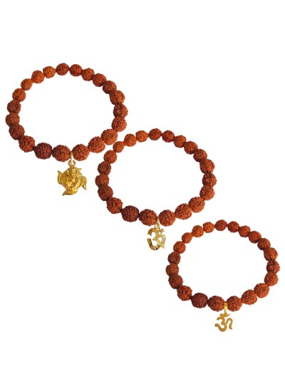 Lord Ganesha Swastik Om Charm Rudraksha Bracelet Combo